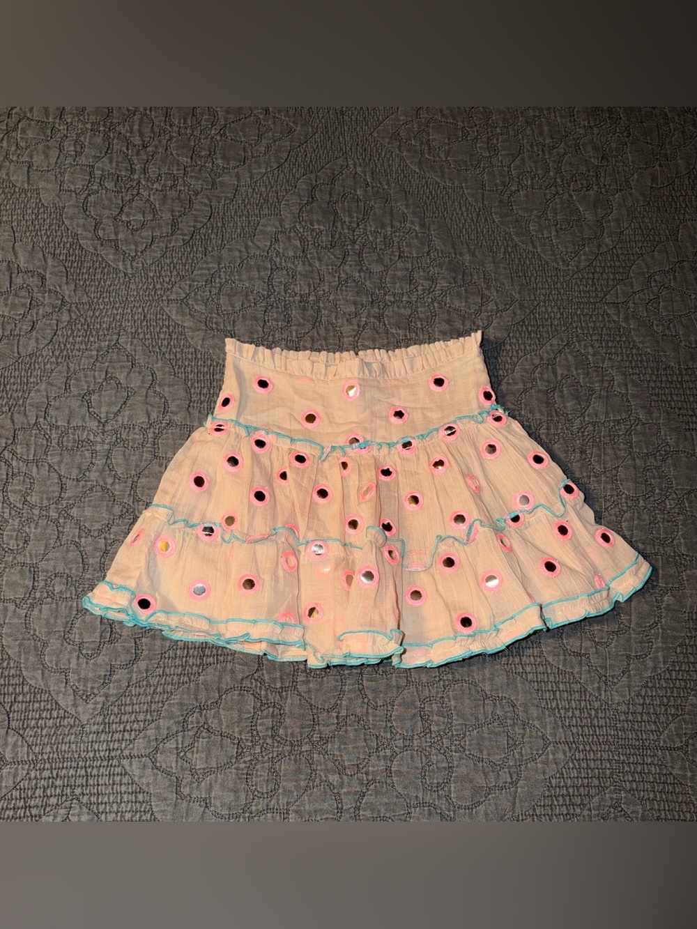 KATIE J NYC-Tween Meena Mini Ruffle Skirt-Peach/Turquoise Size-Y/L-11